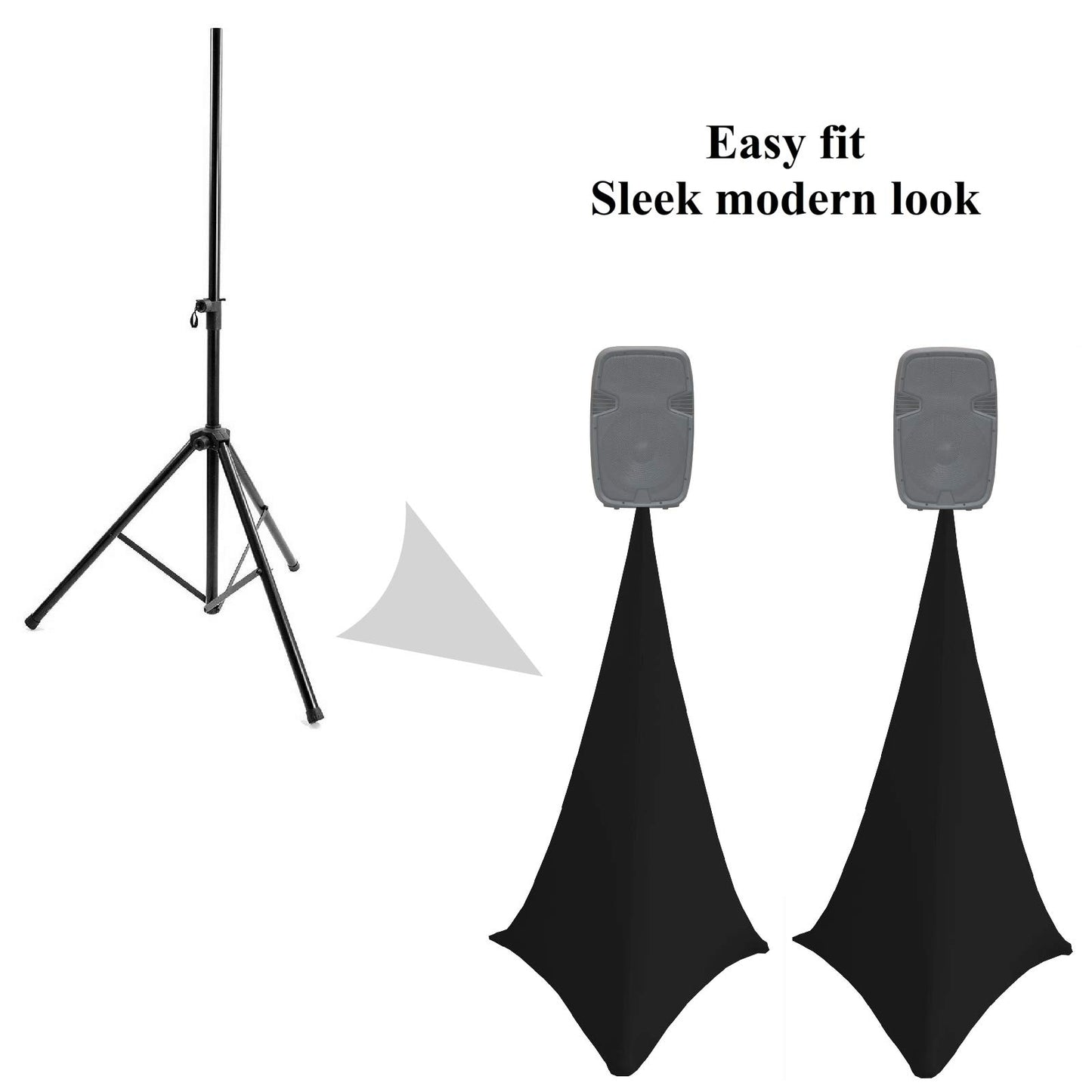 2x white double sided spandex stretch speaker stands scrims, tripod cover (white)