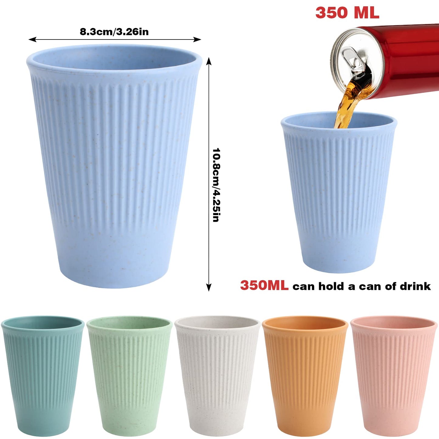 6 Pieces Unbreakable Drinking Cups, 350 ML Plastic Drinking Cups Reusable Tumbler Cup Microwave and Dishwasher Safe Hot Drink Cups for Water Juice Milk (6 Colors)