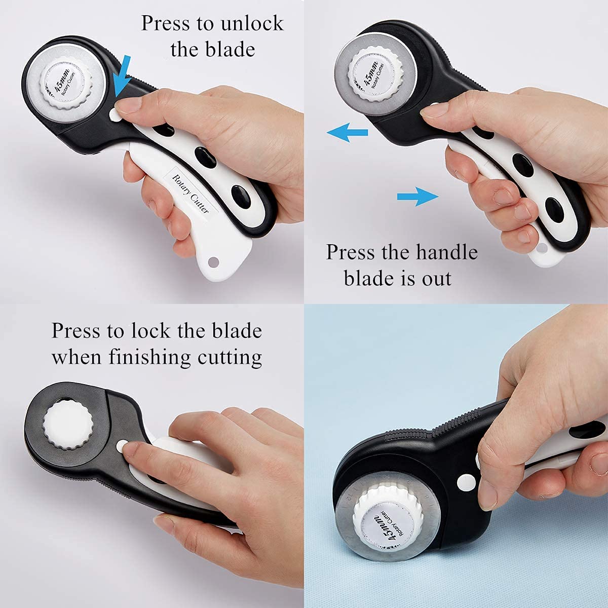 45mm Rotary Cutter with 7pcs Replacement Blades, Ergonomic Handle Rolling Cutter with Safety Lock for Fabric, Leather, Paper, Crafting, Sewing, Quilting, Perfect for Left & Right Hand(Black) Black 45mm rotary cutter