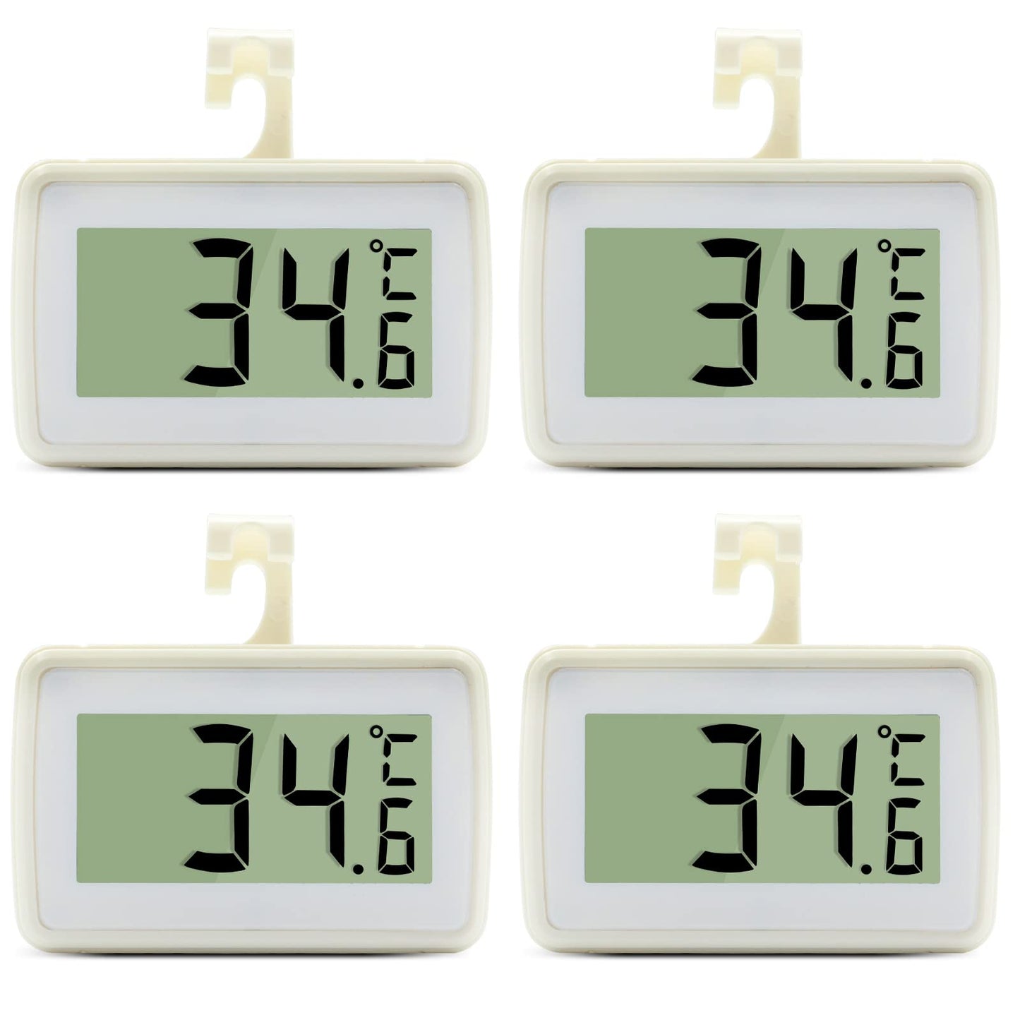 4PCS Digital Refrigerator Thermometer, Waterproof Freezer Room Thermometer,High Precision Fridge Alarm Thermometer with Hook for Kitchen Home,°C/°F Convertible 4