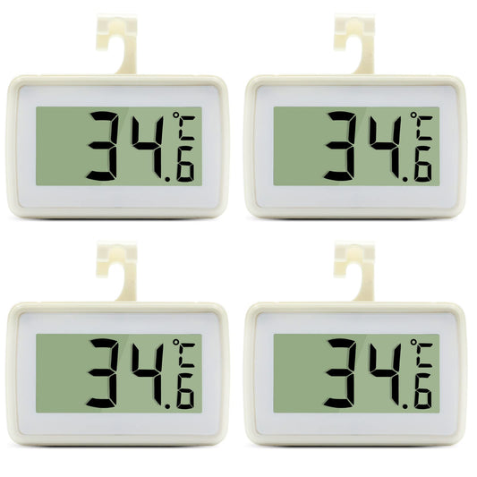 4PCS Digital Refrigerator Thermometer, Waterproof Freezer Room Thermometer,High Precision Fridge Alarm Thermometer with Hook for Kitchen Home,°C/°F Convertible 4