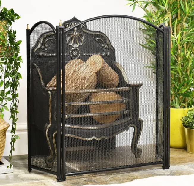 3 Panel Folding Fire Guard Fire Place Guard Fire Screen Spark Flame Guard Curved Folding Design, Black