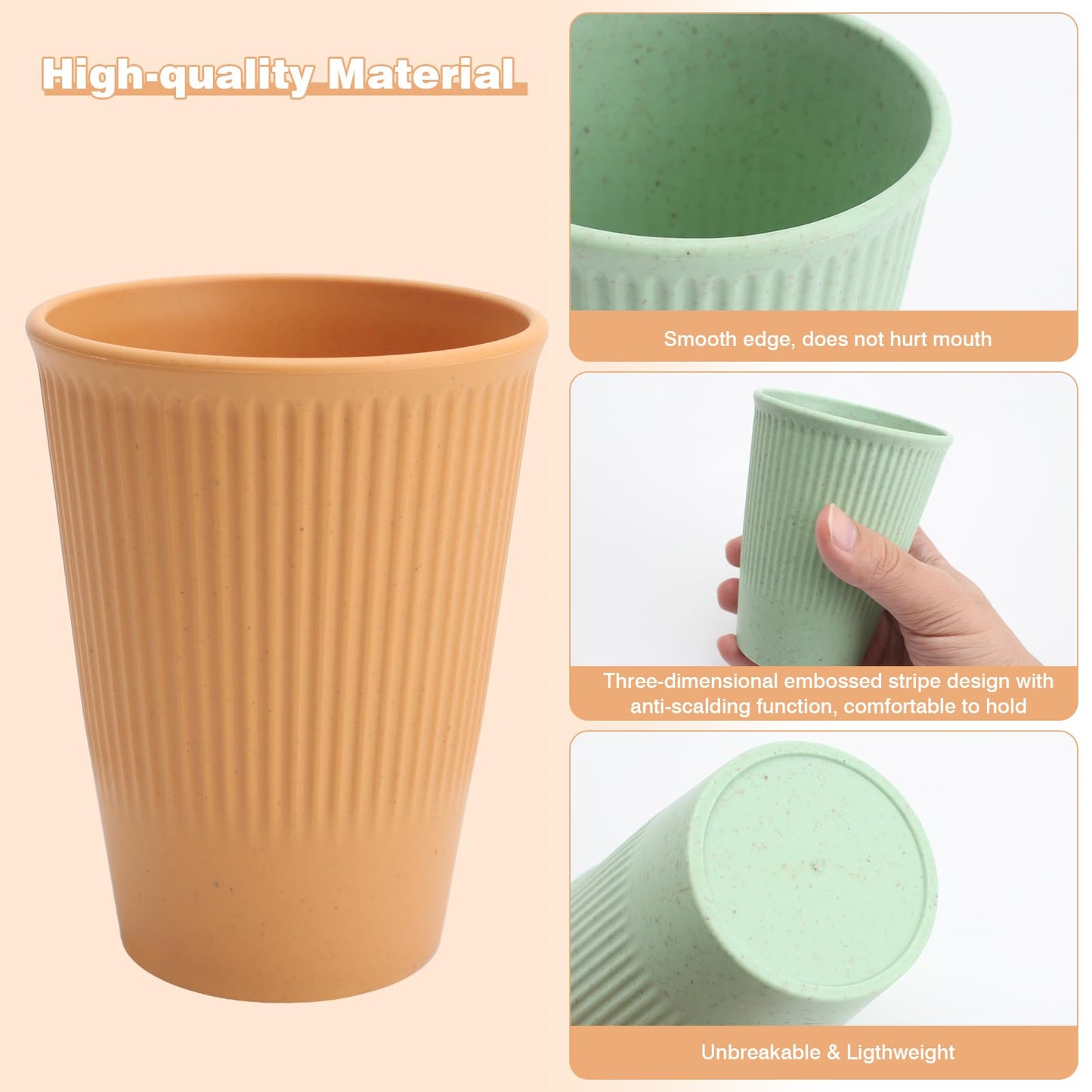 6 Pieces Unbreakable Drinking Cups, 350 ML Plastic Drinking Cups Reusable Tumbler Cup Microwave and Dishwasher Safe Hot Drink Cups for Water Juice Milk (6 Colors)