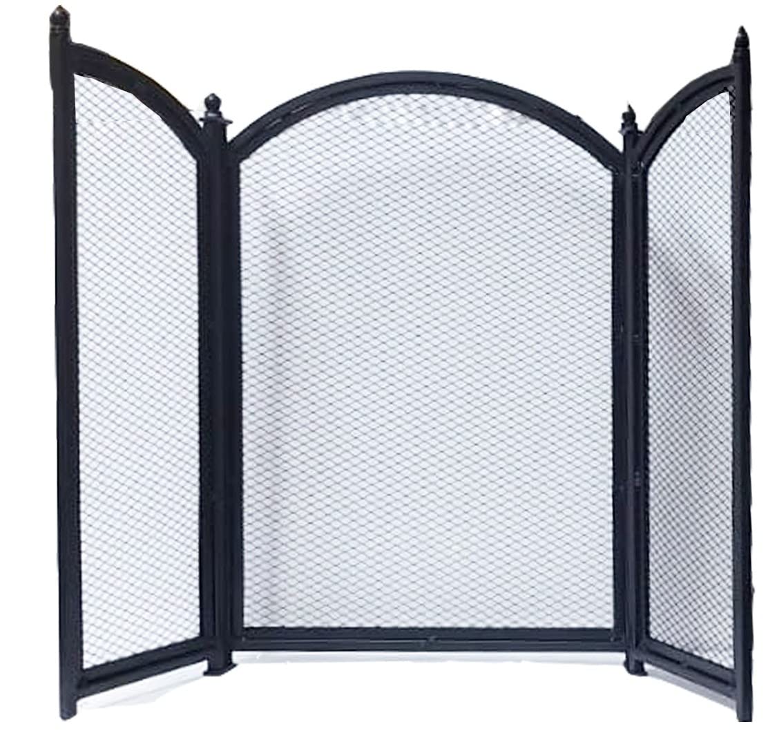 3 Panel Folding Fire Guard Fire Place Guard Fire Screen Spark Flame Guard Curved Folding Design, Black