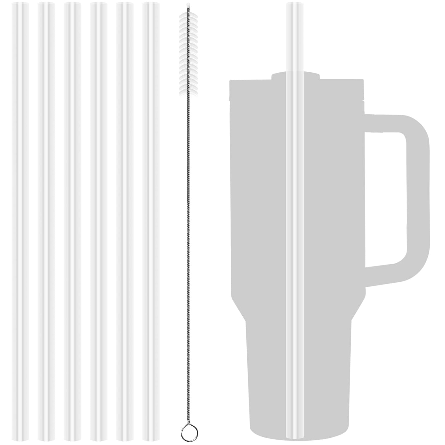 6Pcs Replacement Straws for Stanley Adventure Travel Tumbler, Plastic Straws Compatible with Stanley 20/30/40 oz Stanley Tumbler, Clear Straws with Cleaning Brush Clear Plastic