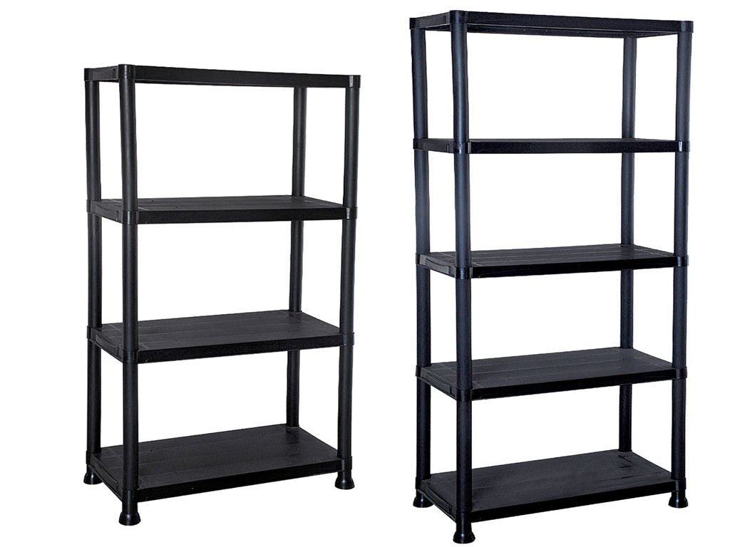 4/5 Tier Black Plastic Shelving Unit Storage Organised Garage/Home/Pantry Racking Shelf Shelves Workbench Workman Bays Racking Tools Paint Stationary Parts (5 Tier) by E-Bargains