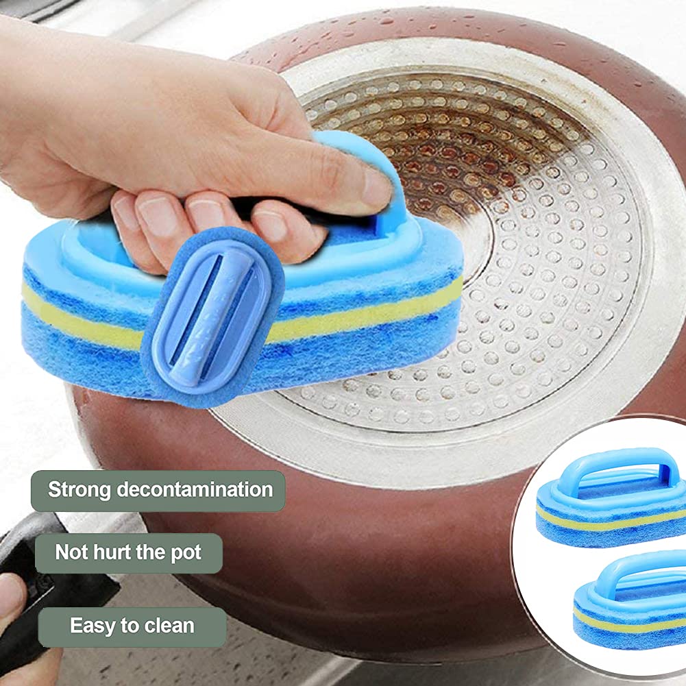 2Pcs Cleaning Brush,Bathroom Cleaning Sponge,Cleaning Sponge for Kitchen Bathtub Bath Toilet Wall Floor Tile Scrub Brush with Handle