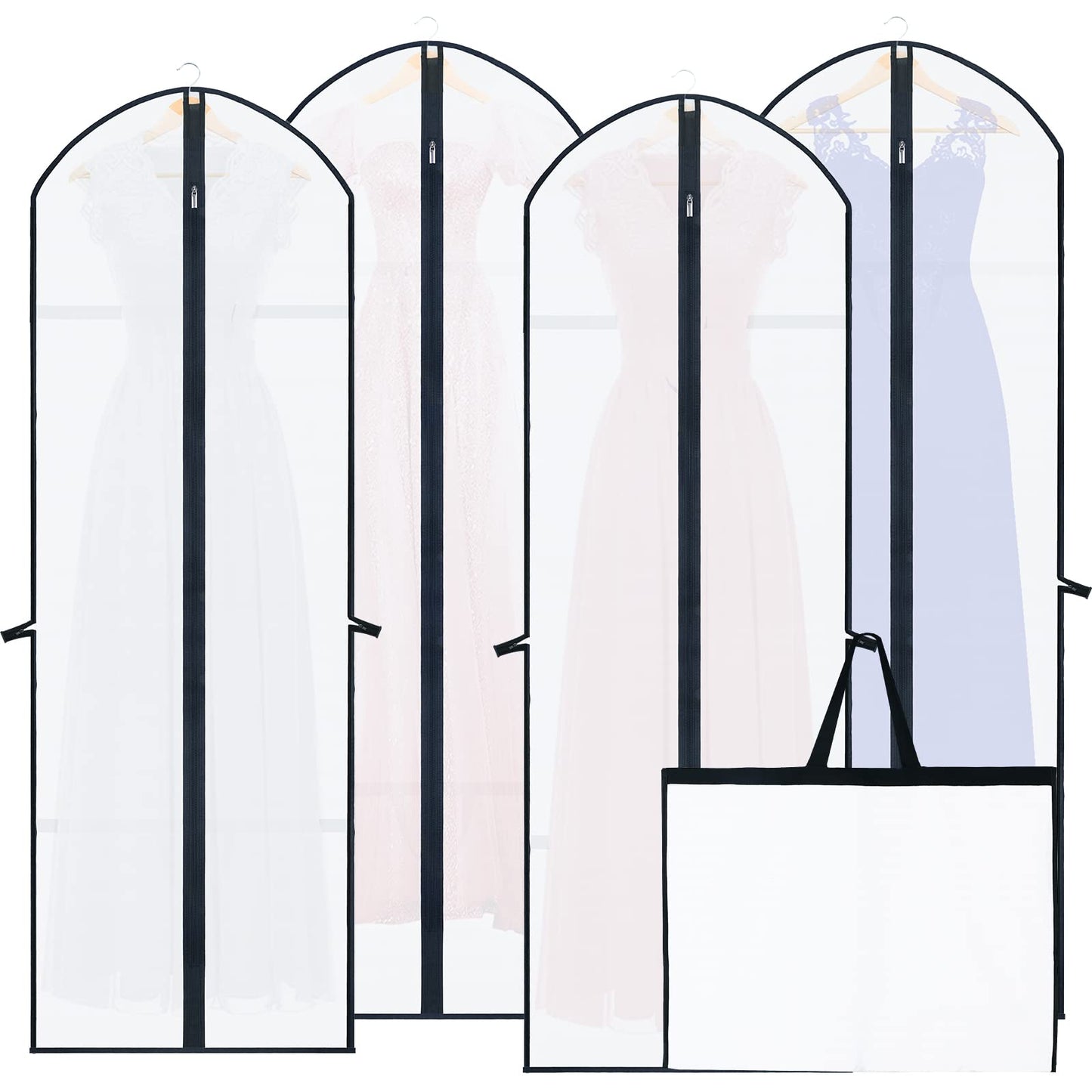 4 Pack Long Dress Covers Garment Storage, Waterproof Moth Proof Coat Bags with Zip PVC Clothes Cover Bag with Handle, Breathable Washable Dustproof Clothes Covers Translucent Suit Bags(60 * 180cm) 4pcs