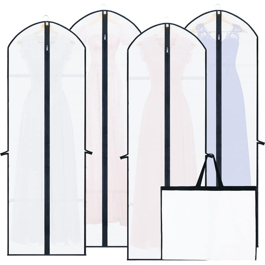 4 Pack Long Dress Covers Garment Storage, Waterproof Moth Proof Coat Bags with Zip PVC Clothes Cover Bag with Handle, Breathable Washable Dustproof Clothes Covers Translucent Suit Bags(60 * 180cm) 4pcs