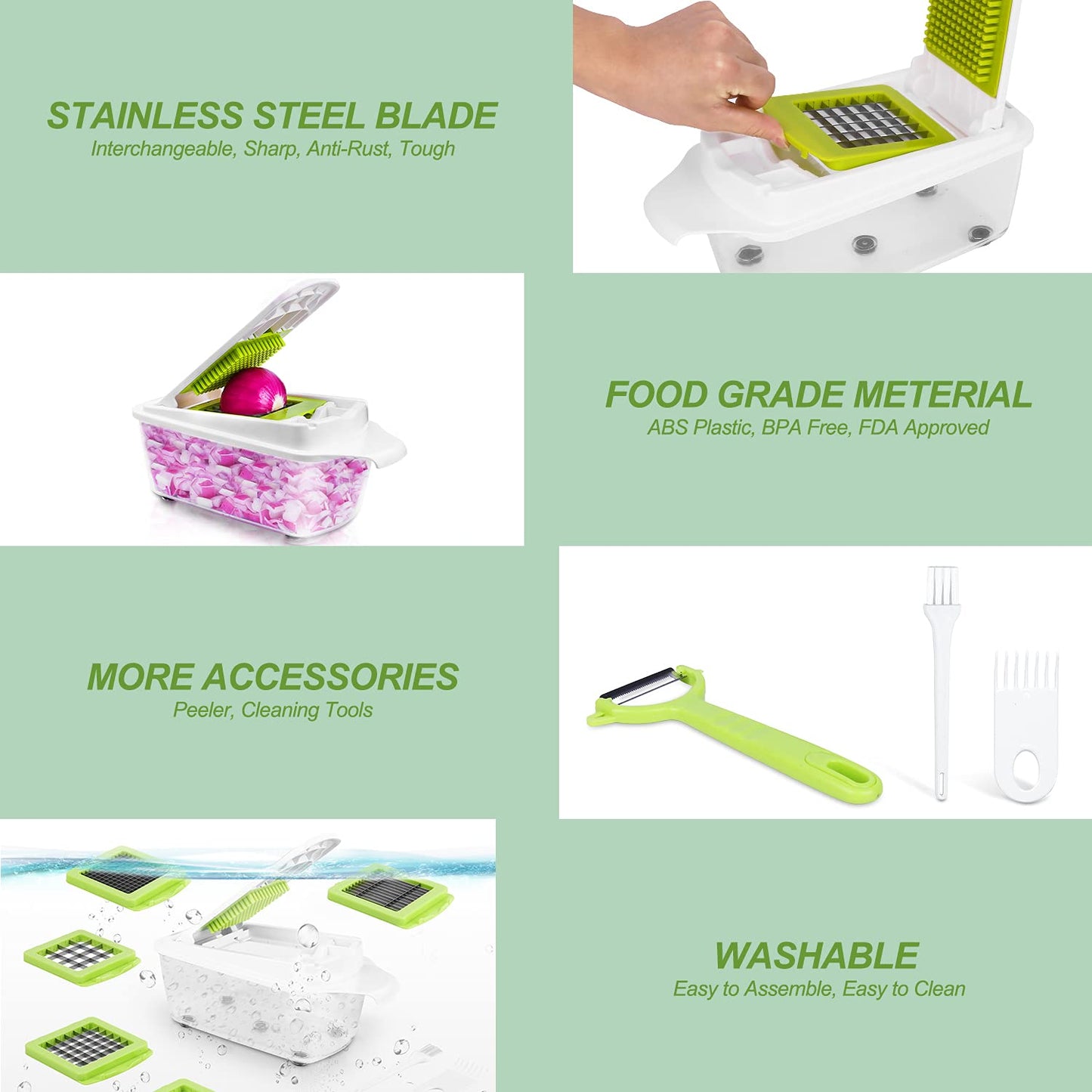 12 in 1 Vegetable Chopper Vegetable Dicer Multifunctional Vegetable Cutter Salad Chopper Onion Chopper Potato Cutter Onion Dicer Veg Dicer Veg Chopper with Container, Peeler, Cleaning Brush