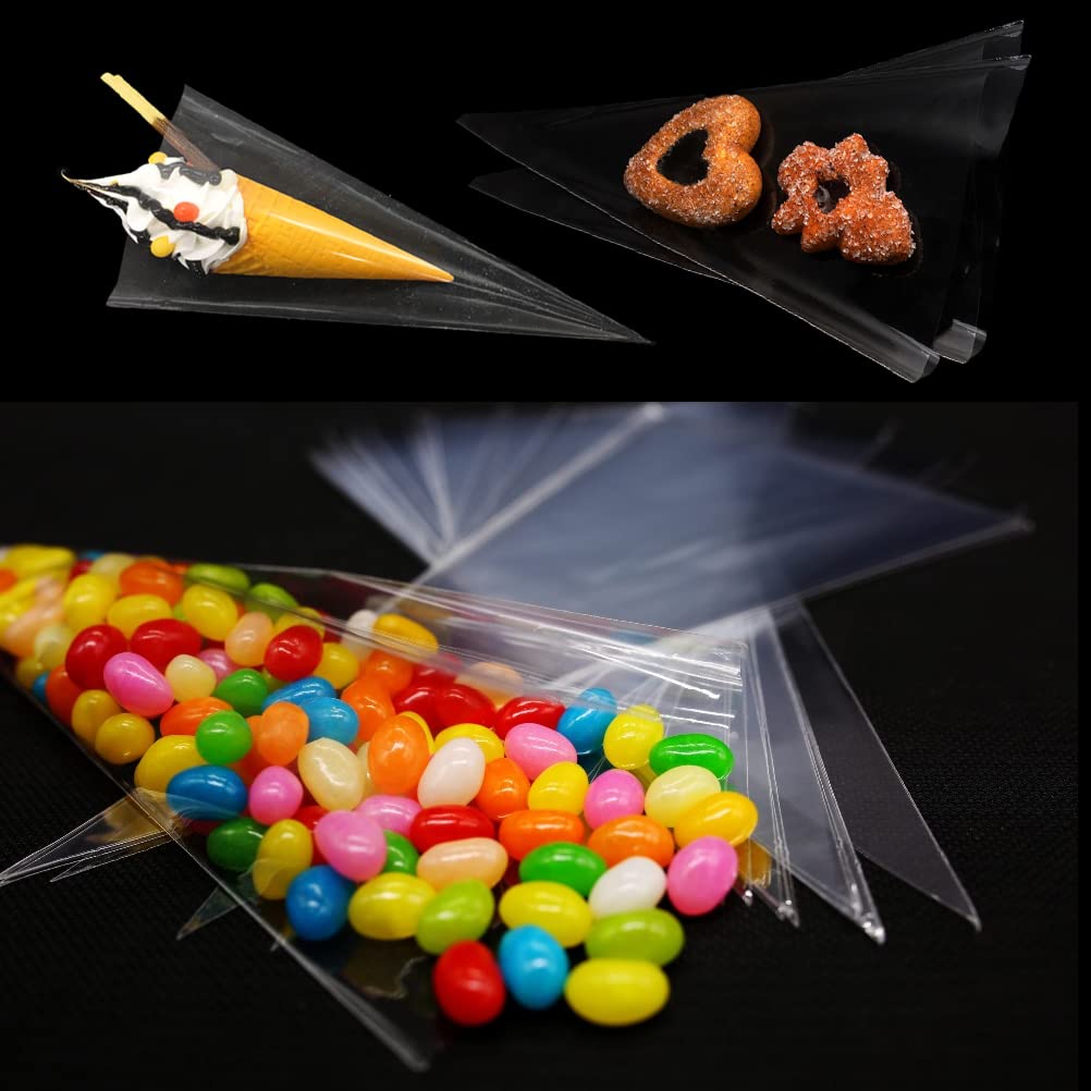 120Pcs Sweet Cone Bags, 30x16 cm Large Clear Cellophane Bags Cone Bags Treat Bags with Colourful Twist Ties for Party Christmas Festivals Candy Cookie Baking Wrapping