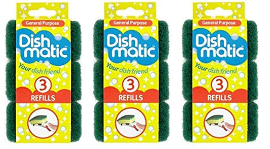 9 x Dishmatic Heavy Duty Green Refill Sponges Cleaning Scourer