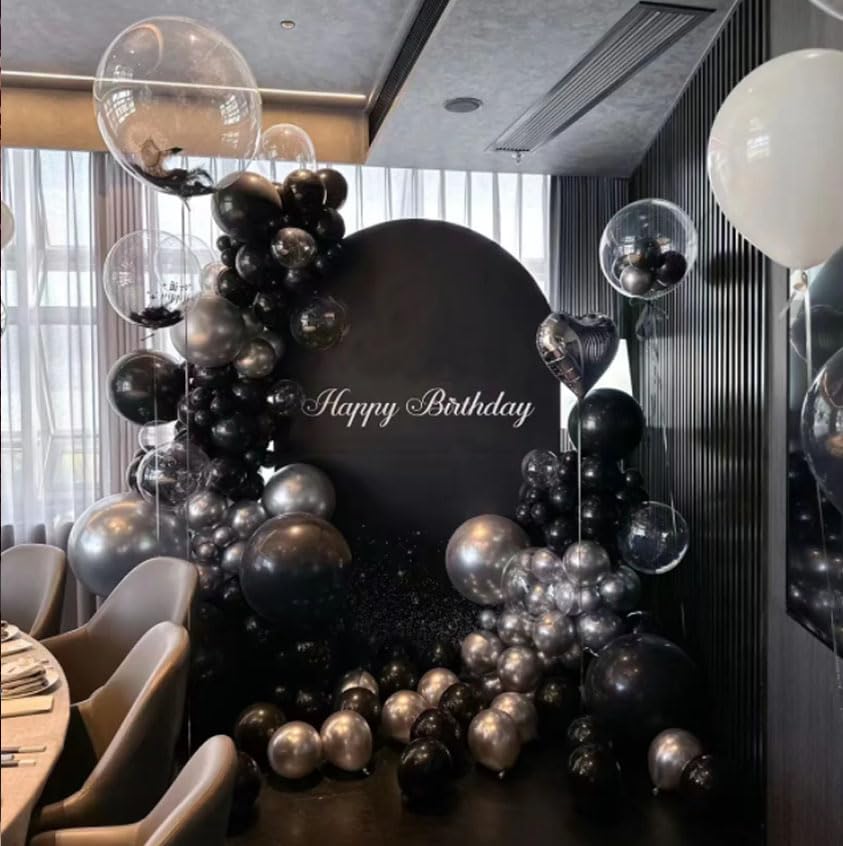 60pcs 12inches Sliver and Black White Balloons Set, Black White Sliver 60 Balloons, Sliver Black White Balloons for Graduation Birthday Wedding Anniversary Baby Shower Party Decorations Silver Black White Balloons