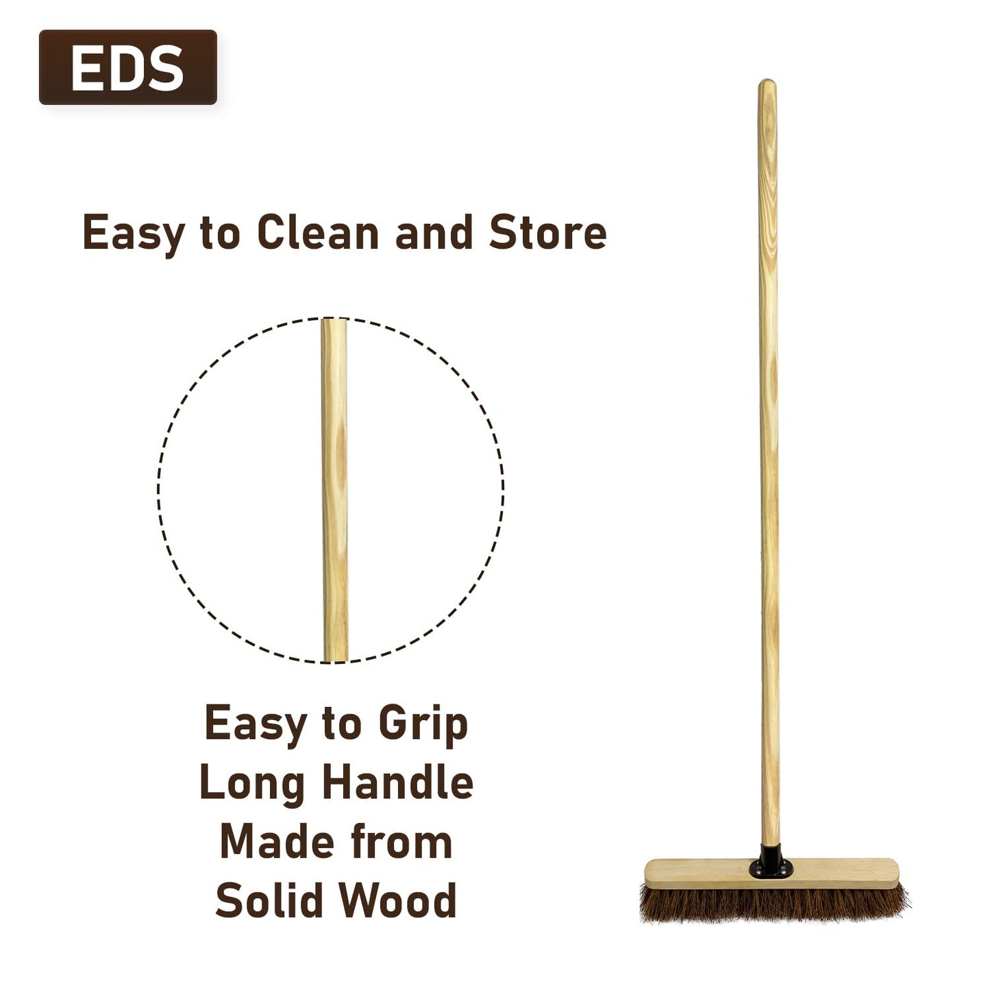 18” Stiff Broom Outdoor Heavy Duty with Wooden Handle Natural Bassine Hard Bristle Yard Brush Factory Warehouse Floors Commercial and Industrial Broom Strong Wooden Brush (Pack of 1) Pack of 1