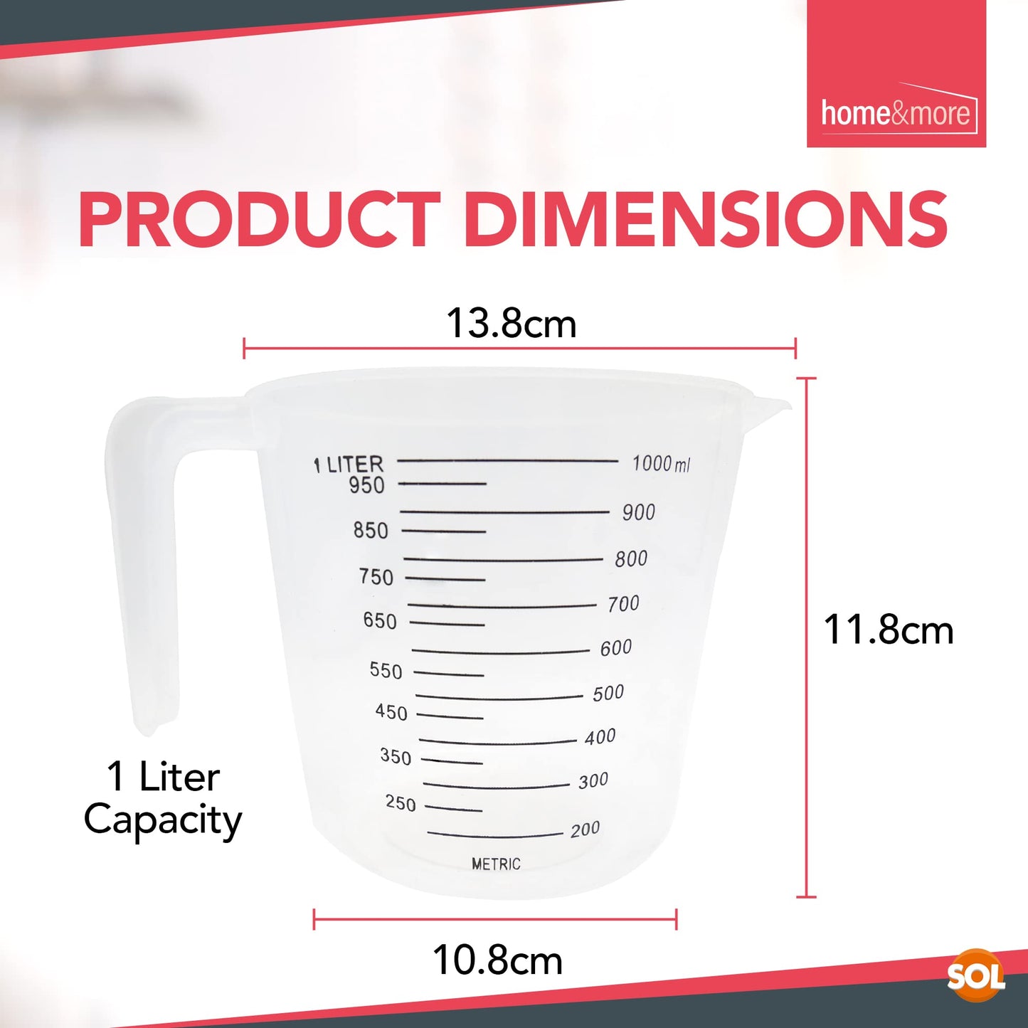 3pk Plastic Measuring Jugs 1 Litre | Plastic Measuring Jug for Kitchen & Baking | Plastic Jugs 1 Litre | Plastic Jug with Measuring Scale & Easy Pour | Measuring Jugs Plastic