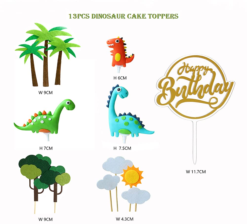 13PCS 3D Dinosaur Cake Topper Cupcake Topper Cake Decorations for kids Birthday Baby Shower Party Supplies Red