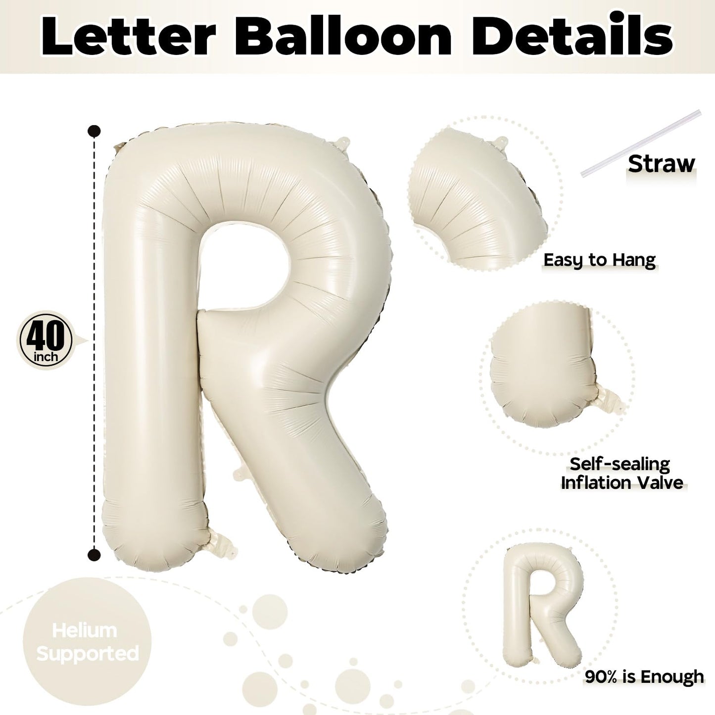 40 Inch Beige BRIDE Balloons for Hen Party Decorations, Cream White Sand Bride Foil Balloon Letter, Ivory Alphabet Balloon Banner for Wedding Engagement Bride To Be Bachelorette Bridal Shower Supplies Cream - Bride