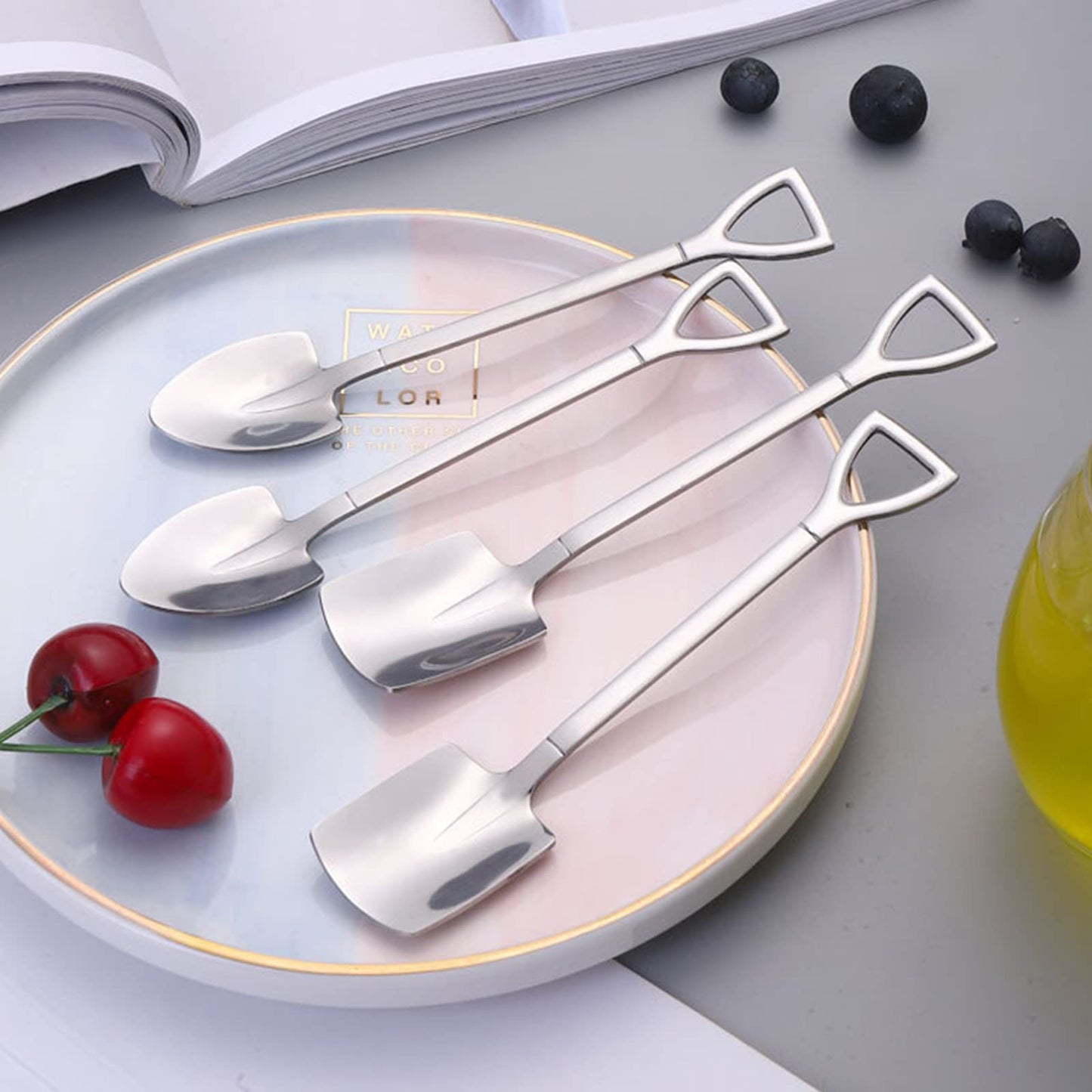 4 Pcs Stainless Steel Shovel Shape Spoon Pointed Spoon Coffee Tea Sugar Stirring Spoon Cake Dessert Spoon for Party