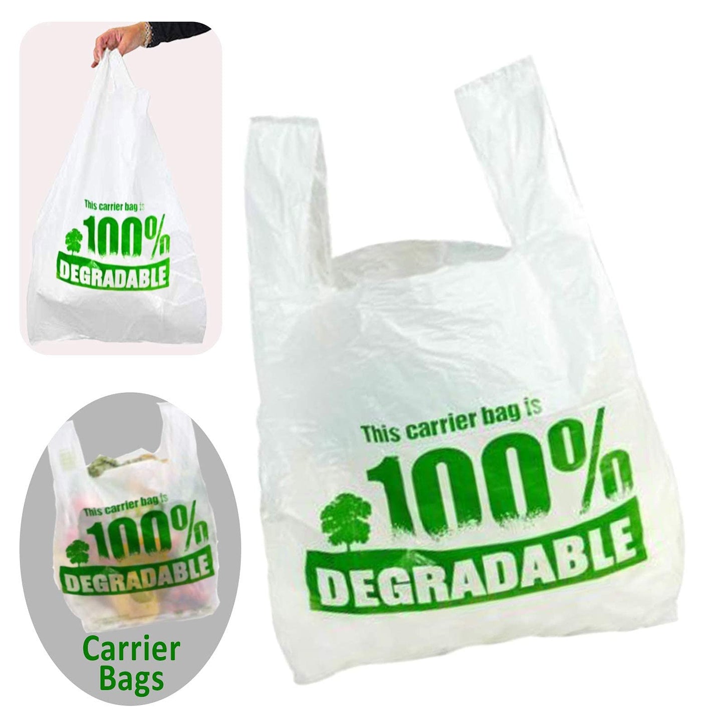 500 Bags of X Large White Vest plastic carrier bags 13 x 19 x 23" - Strong reusable shopping bag 100% degradable - Recycled Eco Friendly Plastic Bags 500 Bags