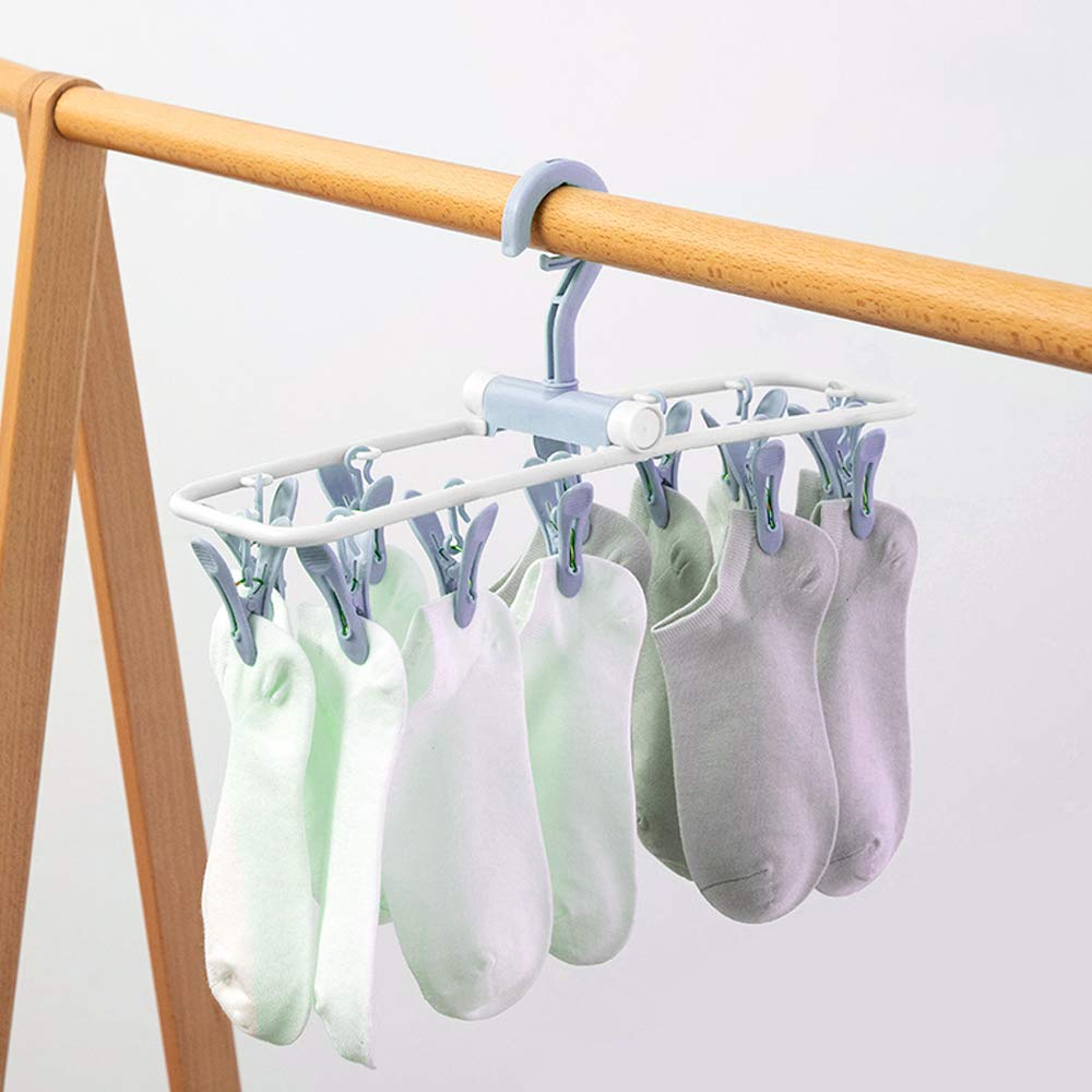 2 Pack Portable Folding Drip Hanger Travel Clip Socks Clothes Underwear Laundry Hanger Drying Rack with 12 Clips