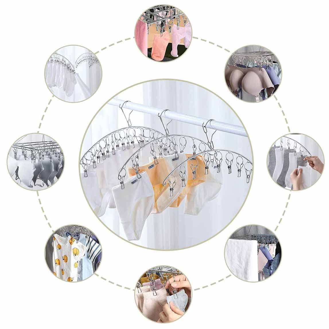 20 Clips Sock Dryer Folding Stainless Steel Laundry Drying Rack Sock Hanger Underwear Windproof Peg Airer Peg Hanger Space Saver Drip Hanger for Socks, Underwear Drying Towels, Bras, Baby Clothes