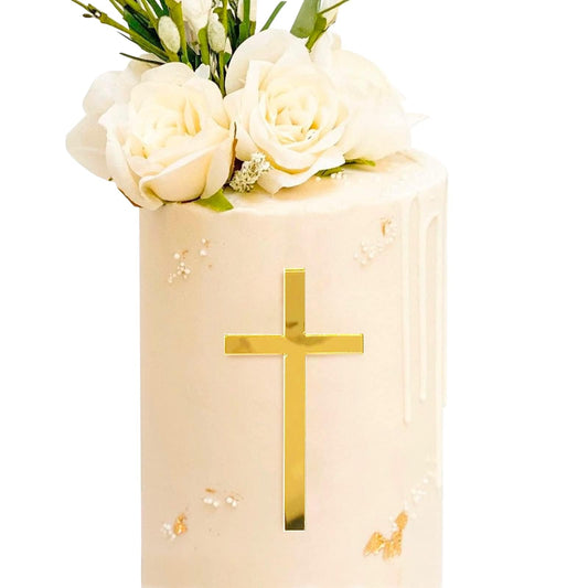 2pcs Cross Cake Topper Acrylic Mirror Baptism Cake DecoratioN Gold for Baptism Party Birthday Wedding DIY Cake Supplies