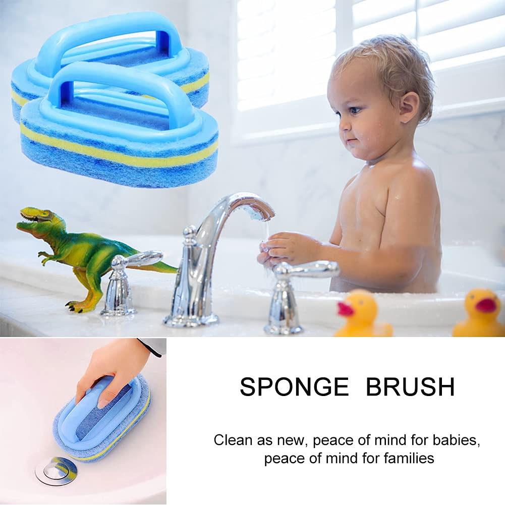 2Pcs Cleaning Brush,Bathroom Cleaning Sponge,Cleaning Sponge for Kitchen Bathtub Bath Toilet Wall Floor Tile Scrub Brush with Handle