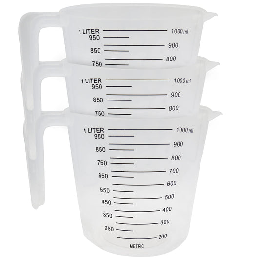 3pk Plastic Measuring Jugs 1 Litre | Plastic Measuring Jug for Kitchen & Baking | Plastic Jugs 1 Litre | Plastic Jug with Measuring Scale & Easy Pour | Measuring Jugs Plastic