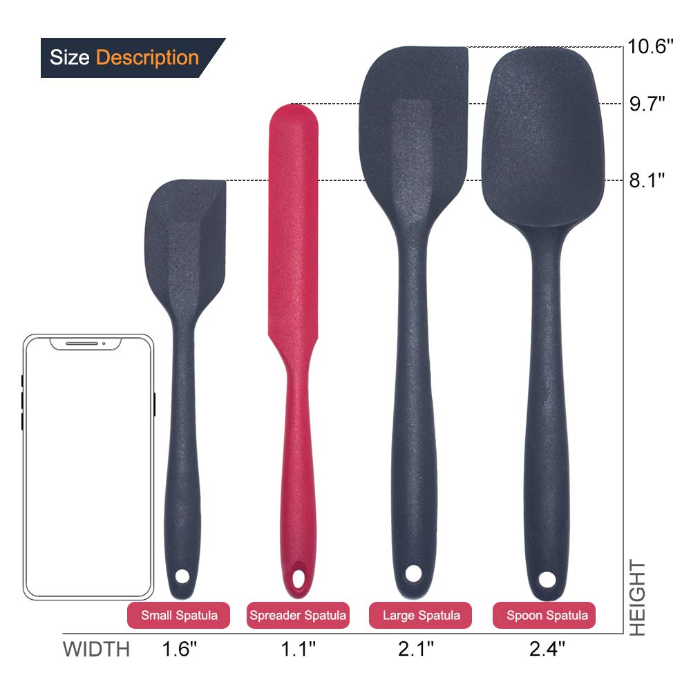 4 PCS Silicone Spatulas for Cooking | Heat-Resistant Ergonomic Spatulas for Baking | Mixing Spoons | Non-Stick Rubber Spatula | Silicone Kitchen Utensils Sets | Dishwasher Safe Bakeware Set 4PCS