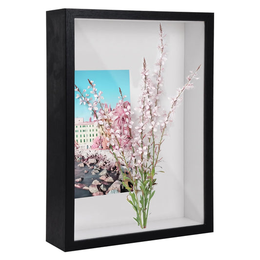 3D Shadow Box A4, 22.7x31.4 cm Deep Box Photo Frame for Tabletop and Wall, Wooden 3D Picture Frame Display Box for Crafts Memorabilia Flower Tickets Medal (Black 5CM) Black 5cm