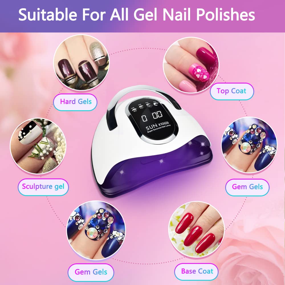 280W UV LED Nail Lamp, Fast Nail Curing Lamps for Home & Salon, 66 Beads Dryer for Gel Polish with Automatic Sensor/4 Timer Setting, Handle Professional Art Tools