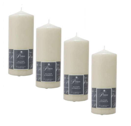 4 x Prices Ivory Altar Candle 200mm X 80mm 100 Hours Burn Time