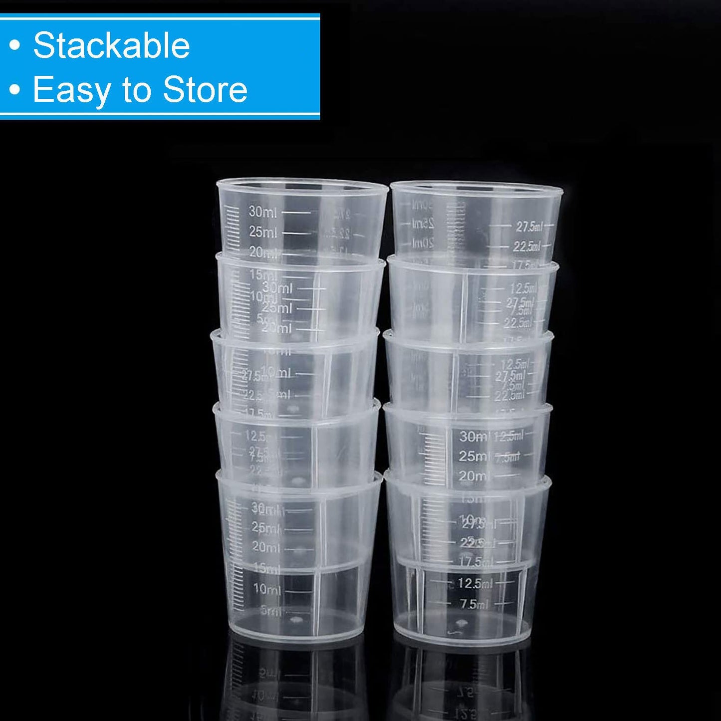 30ml Plastic Liquid Measuring Cups - Mini Clear Kitchen Medicine Cups Transparent Labs Graduated Beakers Baking Cooking Home Lab Measure Tool (10 Packs,1oz,Transparent) 10 Pcs