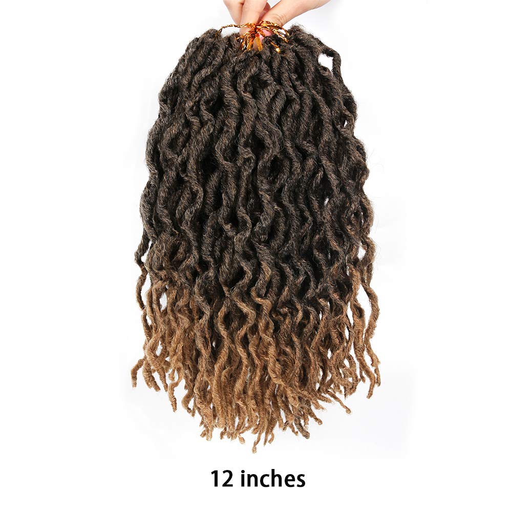 6 Packs Faux Locs Crochet Hair 12 Inch, Wavy Crochet Faux Locs, Short Nu Locs Crochet Hair, Crochet Dreadlocks Goddess Locs Crochet Hair (20 Roots/Pack) #T1B/27