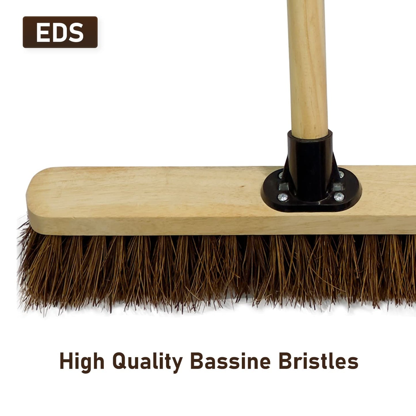 18” Stiff Broom Outdoor Heavy Duty with Wooden Handle Natural Bassine Hard Bristle Yard Brush Factory Warehouse Floors Commercial and Industrial Broom Strong Wooden Brush (Pack of 1) Pack of 1