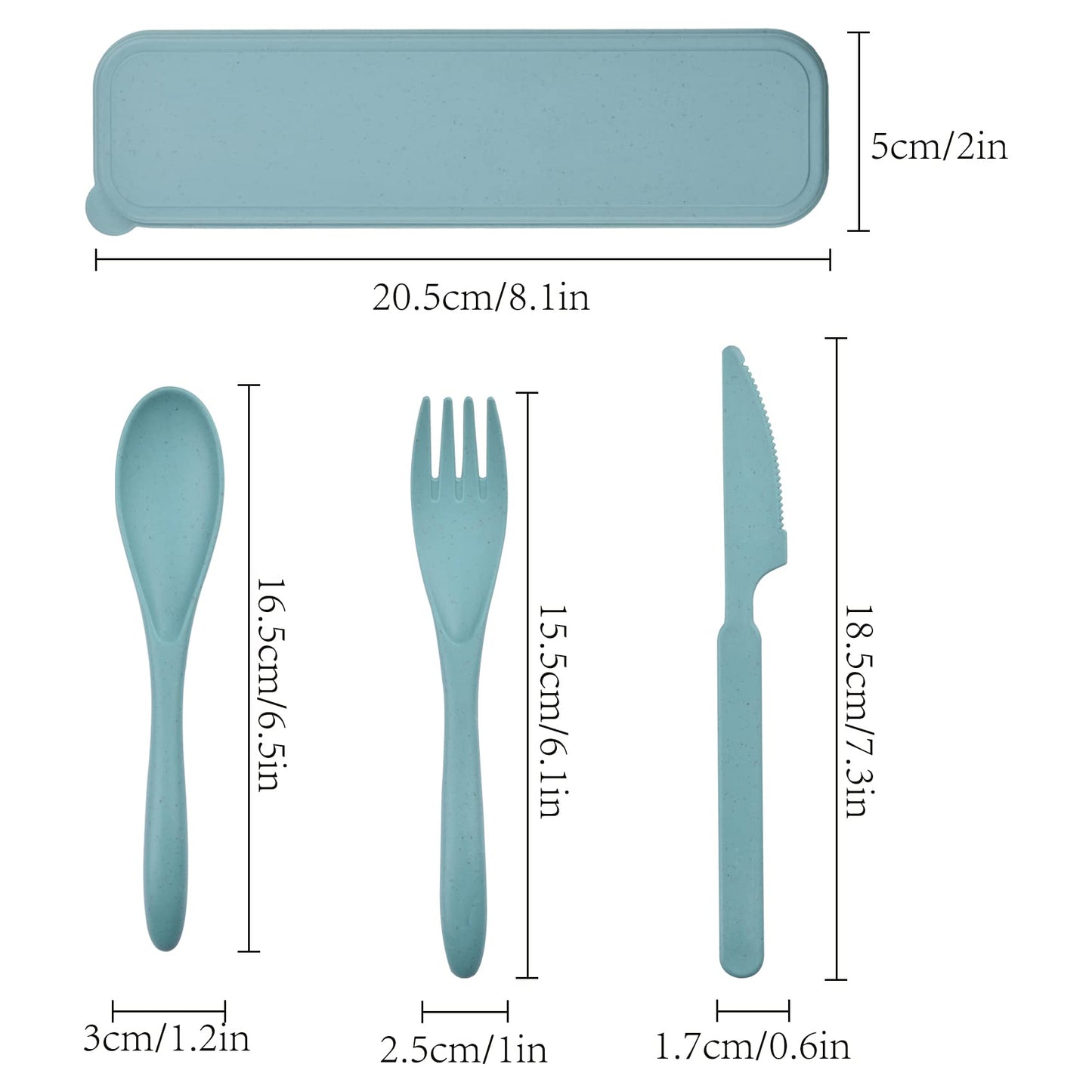 2 Sets Reusable Cutlery Set with Case, Travel Fork Knife Spoon Set, Portable Plastic Cutlery Set for Picnic School Office Lunch (1) Blue, Green