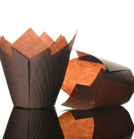 50 Bakery Direct Chocolate Brown Tulip Muffin Wraps Cases Premium Recyclable Paper