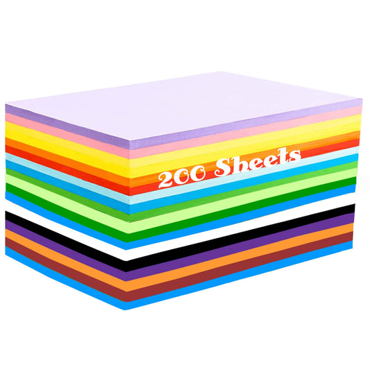 200 Sheets Coloured Paper, A4 Origami Paper Double Sided for Children's Art & Craft Activities(70gsm) , 20 Colors Craft Paper Copy Papers , 297MM X 210MM