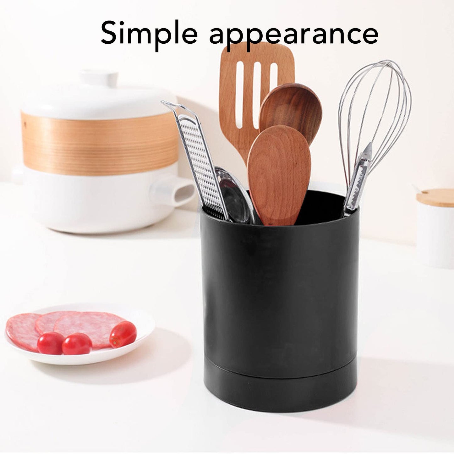 360° Rotating Black Utensil Holder Caddy, 3 Compartment Kitchen Utensil Holder Rotating Utensil Organizer Large Utensil Caddy Kitchen Utensil Pot Utensil Crocks for Kitchen Countertop