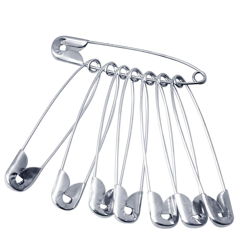 100Pcs Safety Pins, nuoshen 45mm Large Safety Pins Strong Safety Pins Metal Heavy Duty Safety Pin Nickel Plated Safety Blanket Pins for Crafts Arts Clothes