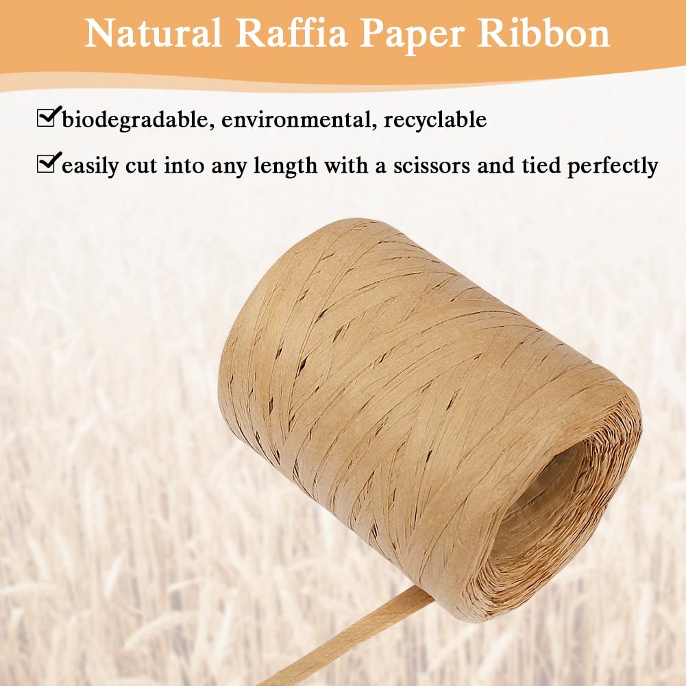 200M Raffia Ribbon, Paper Ribbon Natural Rafia Yarn Packing Paper Twine for Gift Wrapping, Crochet Crafting, Craft DIY Decoration