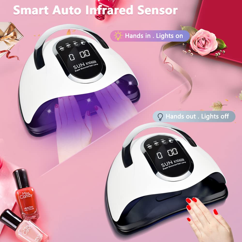 280W UV LED Nail Lamp, Fast Nail Curing Lamps for Home & Salon, 66 Beads Dryer for Gel Polish with Automatic Sensor/4 Timer Setting, Handle Professional Art Tools