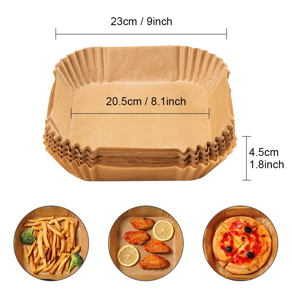 120pcs Air Fryer Paper Liners, 9inch Square Air Fryer Disposable Liners, Food Grade Parchment Paper Liners Oil-Proof Water-Proof for Air Fryer Microwave Oven 9 inch