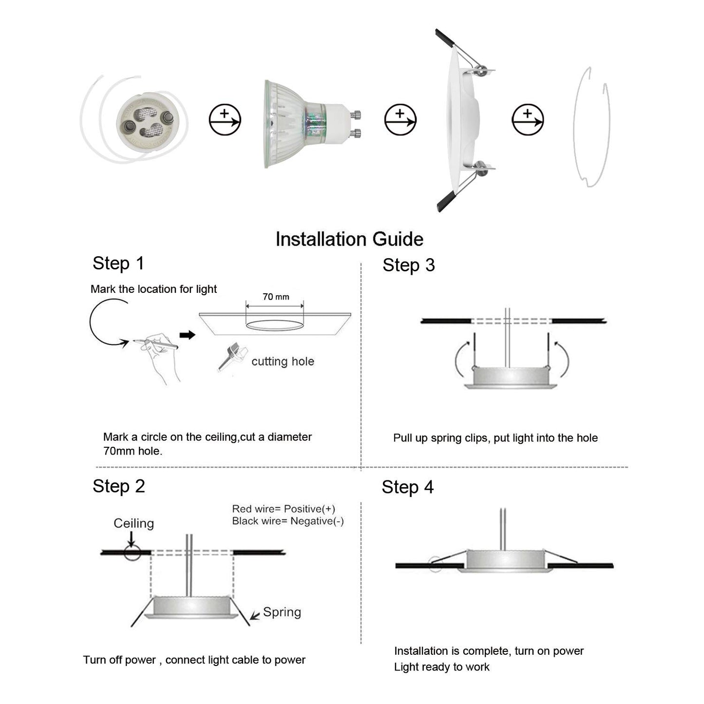 10x Modern GU10 Downlights for Ceiling, Round Matt White Metal Frame for Recessed Ceiling Lights, Tilt Swivel Spotlight - External Dimensions: 90mm, Cut-Out Hole Size:68-80 mm