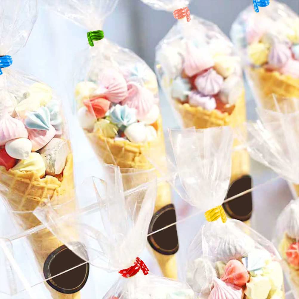 120Pcs Sweet Cone Bags, 30x16 cm Large Clear Cellophane Bags Cone Bags Treat Bags with Colourful Twist Ties for Party Christmas Festivals Candy Cookie Baking Wrapping