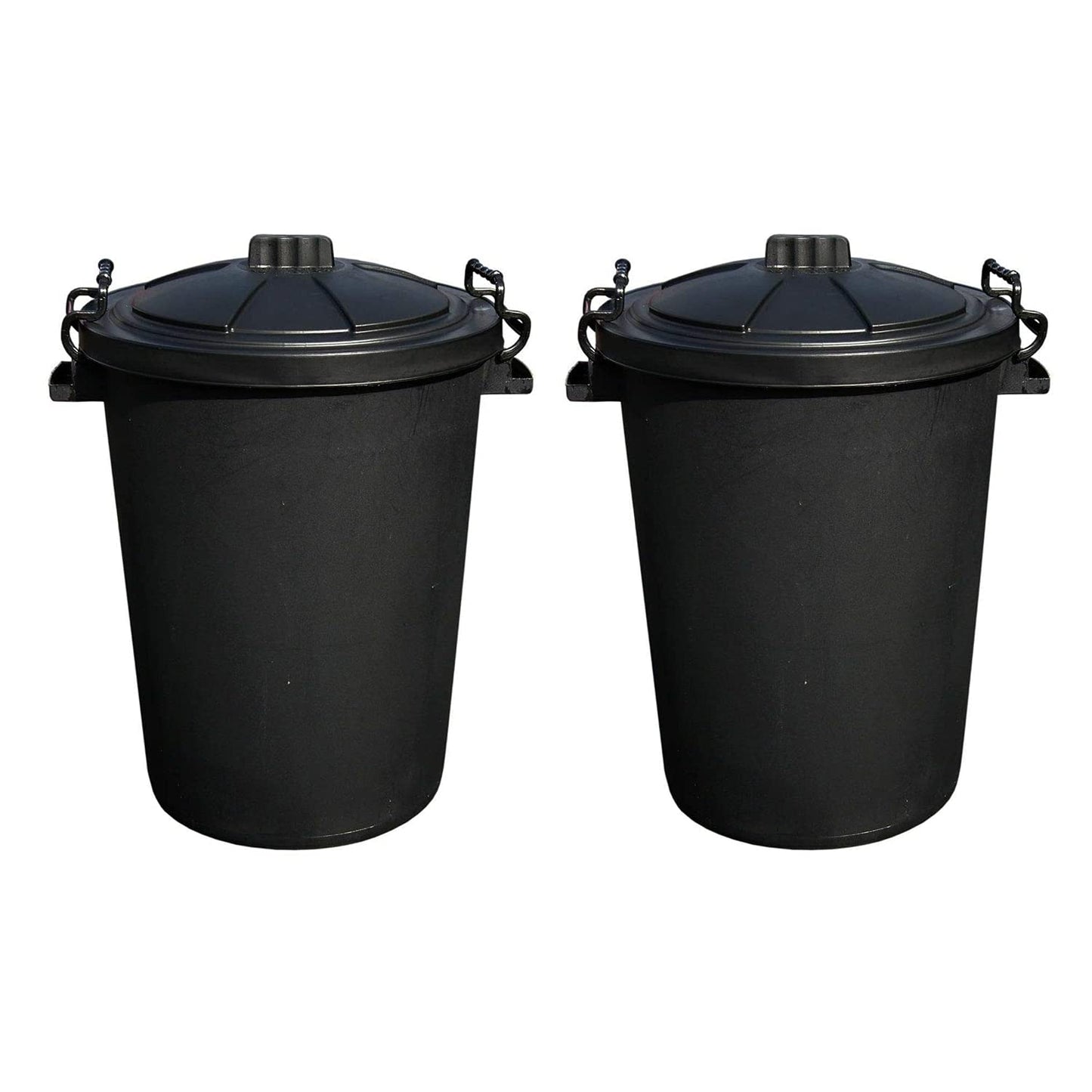 (Set of 2) - 50L Black Litre Heavy Duty Plastic Clip Lock Lid Bin Bright Colour Bins Indoor or Outdoor Rubbish, Dustbin, Trash Can, Waste or Storage of Animal Feed For Home and Garden.