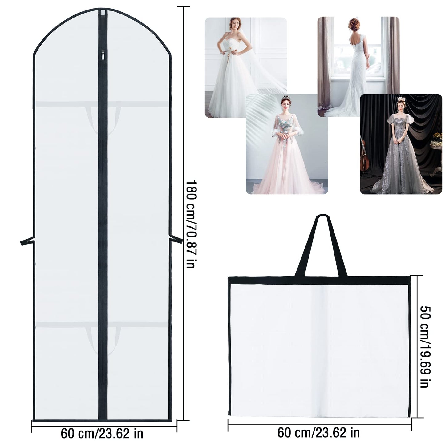 4 Pack Long Dress Covers Garment Storage, Waterproof Moth Proof Coat Bags with Zip PVC Clothes Cover Bag with Handle, Breathable Washable Dustproof Clothes Covers Translucent Suit Bags(60 * 180cm) 4pcs