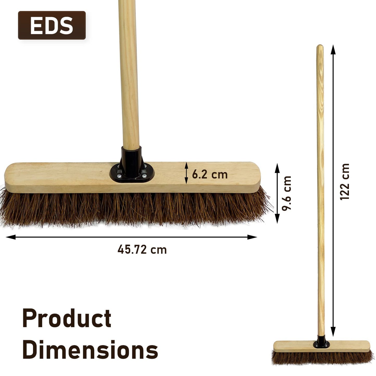 18” Stiff Broom Outdoor Heavy Duty with Wooden Handle Natural Bassine Hard Bristle Yard Brush Factory Warehouse Floors Commercial and Industrial Broom Strong Wooden Brush (Pack of 1) Pack of 1