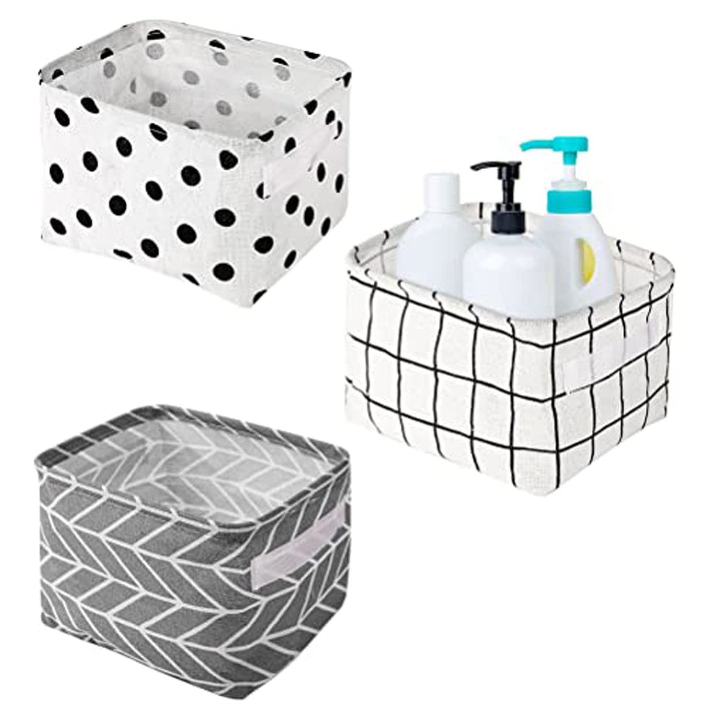 3 Pieces Small Fabric Storage Baskets, Waterproof Bathroom Storage Baskets Collapsible Square Storage Boxes with Handles Shelf Basket Organizer Bins for Bathroom Makeup Cupboards Kitchen