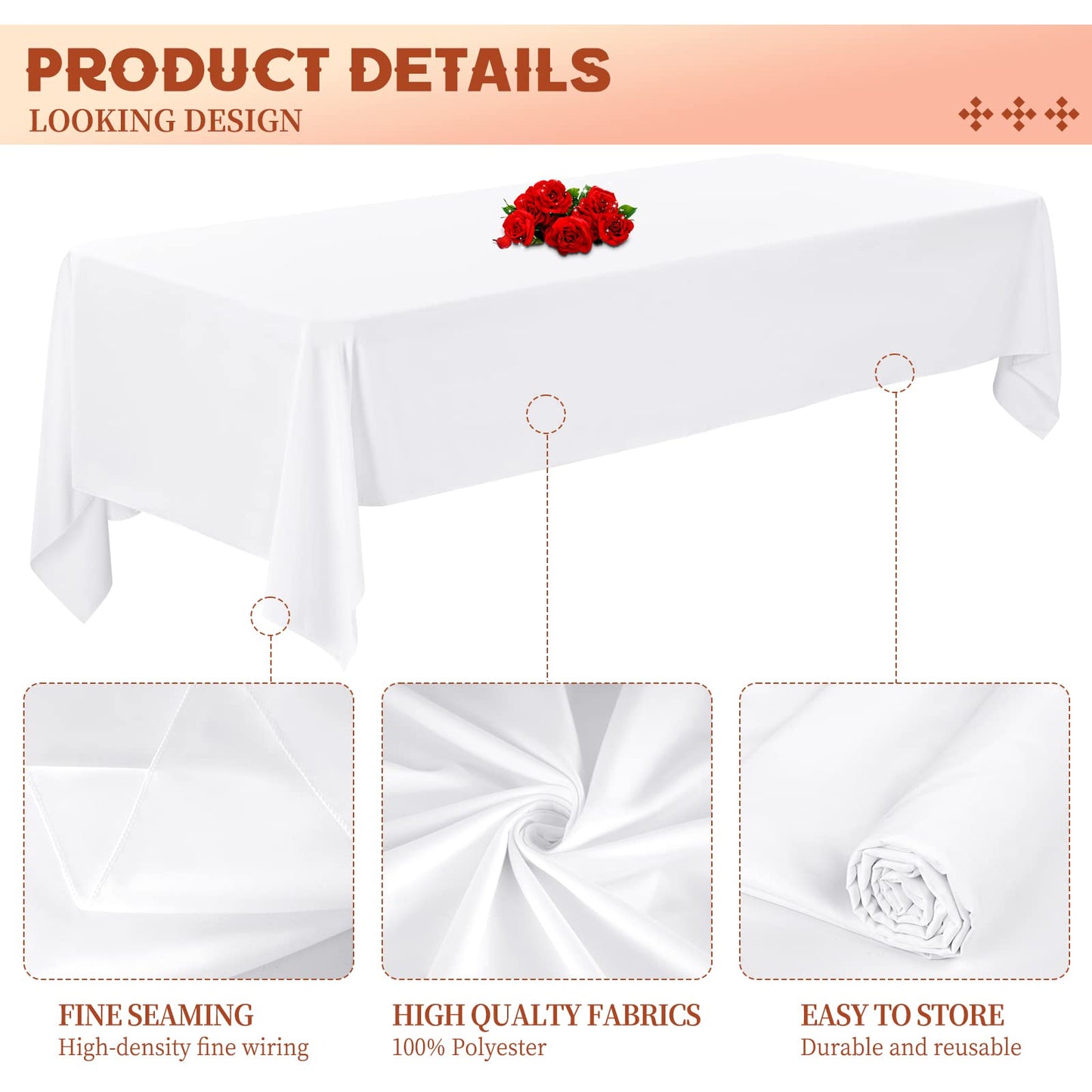 4 Pack White Polyester Tablecloth for 6ft Rectangle Tables 60 x 102 Inch Rectangular Fabric Table Clothes Washable White Polyester Table Covers for Wedding Banquet Restaurant Buffet Parties Camping 153x260cm|60x102in 4